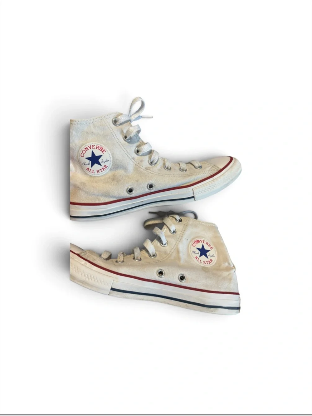 Converse Kids High Top Sneakers - White with Red & Blue Accents size 3Y